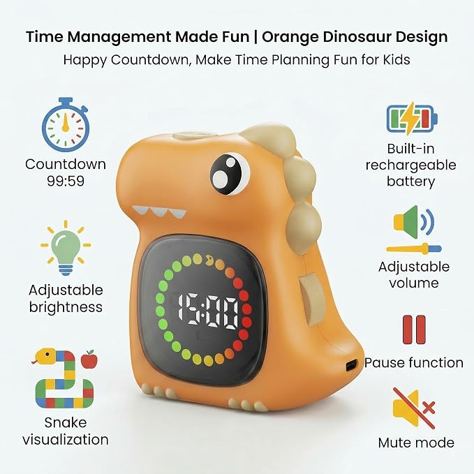 Potty Traning Timer 99 Minute Digital Countdown Timer for Kids | Dinosaur roar; Dinosaur Look; Long Battery Life