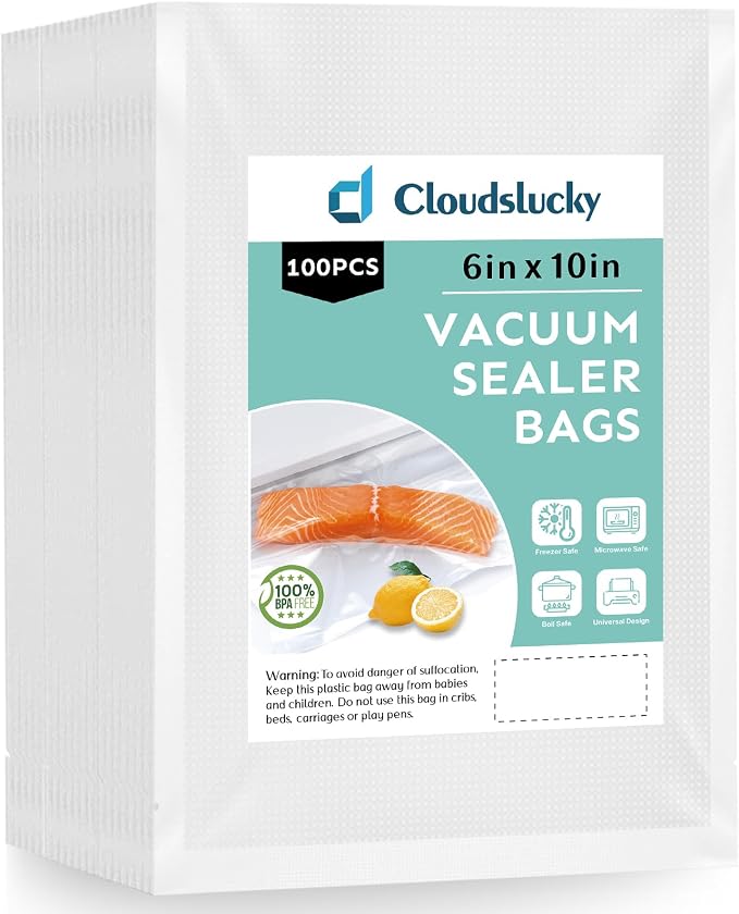 Vacuum Sealer Bags for Food Pint 6"x10" 100 Pcs Seal a Meal Bag, Food Saver Bags Sous Vide Bags Pre-cut Thick BPA-Free Textured Heavy Duty Vacuum Seal, Meat Cheese Dry Goods