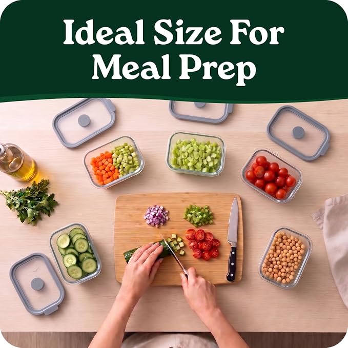 6 Pack Non-Toxic Glass Storage Containers with Glass Lids –15 Oz Borosilicate Small Glass Meal Prep Containers for Lunch, Airtight Food Storage, Microwave & Freezer Safe-Plastic Free (Sage Green)