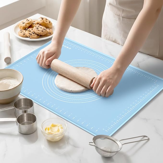 32x24 Silicone Rolling Mat Non-Stick Food Grade Baking Mat w/Measurements | Non-slip edges, heatproof silicone, nonstick, measuring guides, oven/dishwasher safe, tearproof, easy clean.