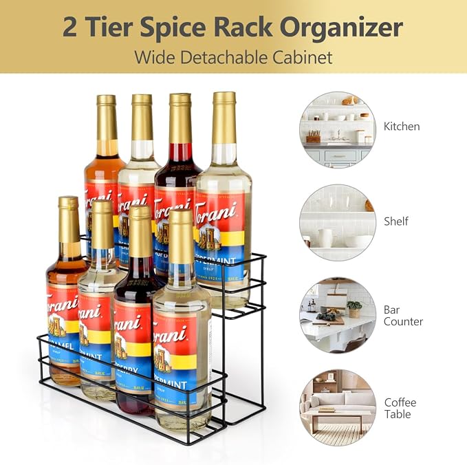 kimilus 8 Bottle Capacity Coffee Syrup Organizer 2 Tier Coffee Syrup Stand Shelf for Coffee Bar Kitchen Small Wine Rack for Bar Family Storage for Syrup Wine Dressing