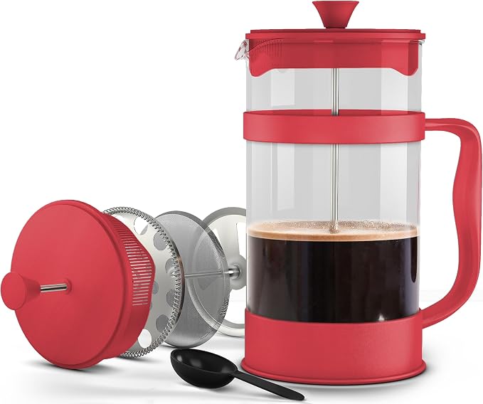 Utopia Kitchen Borosilicate Glass French Press Coffee Maker 12 Oz, Red | Heat-Resistant Cafetiere & Tea Maker, Thickened Glass Coffee Press for Travel and Camping