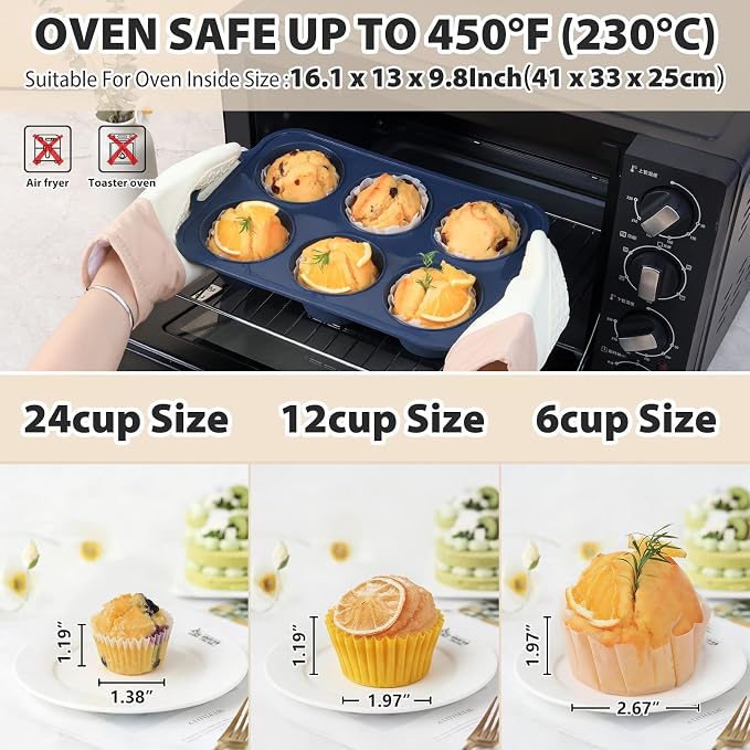Jumbo Silicone Muffin Pan with Frame, Non Stick Large Cupcake Baking Tin | Silicone Cupcake Pan with Handles 6 Cup, BPA Free Silicon Muffin Tin Tray Extra Large for Baking Egg Bites Mold Vnray Grey