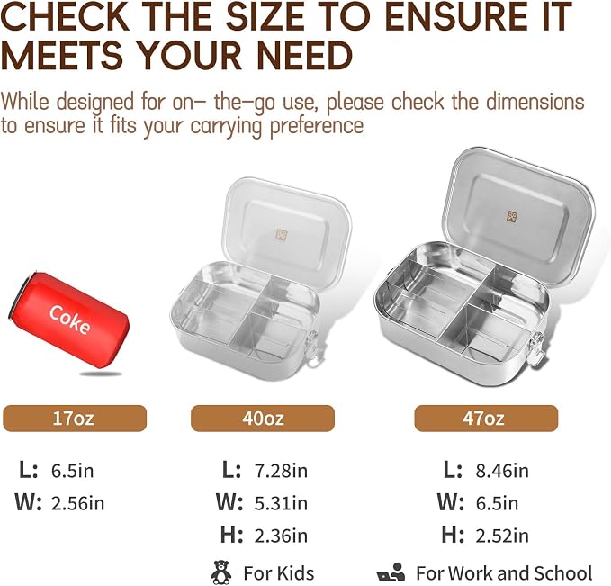 GOLDEN KEY 47oz Stainless Steel Lunch Box for Adults or Kids,1400ml Large & Thickened Metal Lunch Box with 5 Compartments,Eco-friendly Leak-Proof Container with Lockable Clips