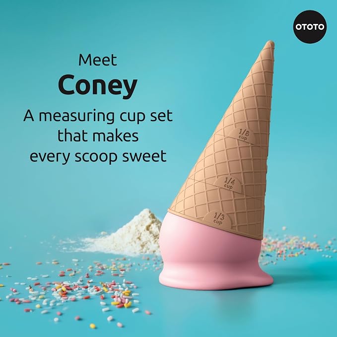 OTOTO Coney Ice Cream Measuring Cups Set – Detachable Plastic Measuring Cup Set for Baking & Cooking, Cute Measuring Cups for Liquid, Cute Baking Supplies, Kitchen Gadgets, Baking Gifts