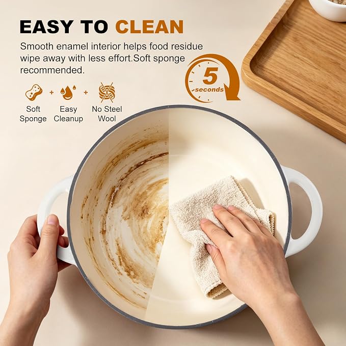 4-QT Enameled Cast Iron Round Dutch Oven With Lid,Oven safe,Cream | Small Dutch Oven,cream/gold-tone knob,500°F,sourdough,braising/stews/roasting，Kitchen Gift for Cooking Lovers