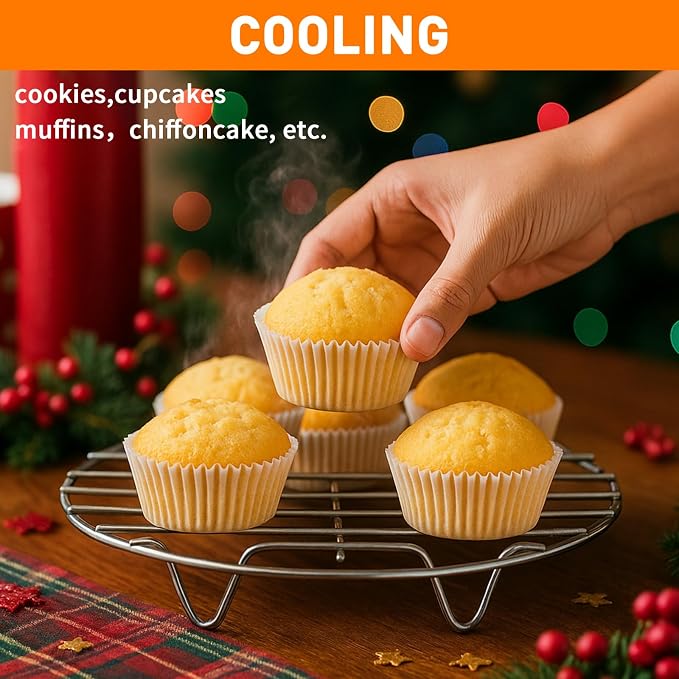 2Pcs Cooking Rack Round 304 Stainless Steel Cooling Racks Baking and Cooling Steamer Rack w Stand Cookware for Air Fryer Pressure Cooker Canning (7&8 Inch)