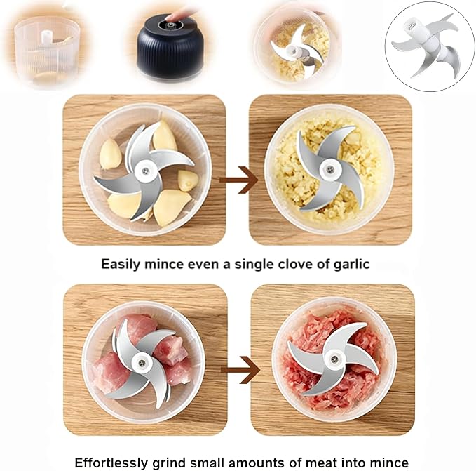 Electric Garlic Chopper, 400ML Upgrade Mini Food Processor & Food Chopper for Kitchen, Portable Cordless Garlic Mincer with 6 Stainless Steel Blades, for Garlic,Onion,Ginger,Chili,and Fruit (white)