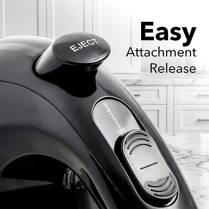 OVENTE 5-Speed Electric Hand Mixer with Storage Case,150W, Black HM151B | Stainless Steel Whisks, Compact Portable Design, Lightweight Handheld Mixer for Baking & Cooking