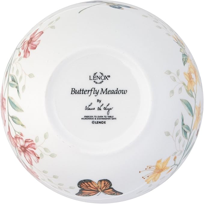 Lenox Butterfly Meadow "Home Is Where The Heart Is" Serving Bowl | 38oz capacity | 7.25 inch width | floral kitchen decor bowl, cookie jar and candy dish, gift for women