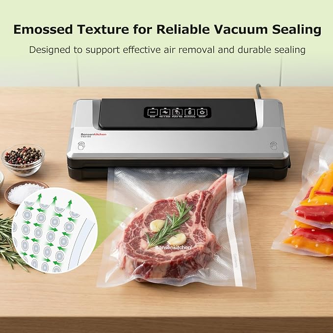 Bonsenkitchen Vacuum Sealer Rolls Bags, 3 Rolls 11"x 16' + 3 Rolls 8"x 16' | Commercial Grade, Heavy Duty, BPA Free, Food Storage Bags, Removes Air to Keep Food Fresh Longer, VB3221