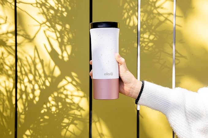 Ello Miri 16oz Insulated Stainless Steel Travel Mug with Slider Lid, Speckle Rosegold