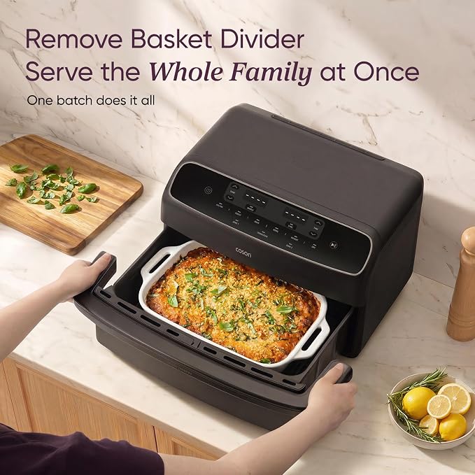 Cosori TWINFRY 9 QT Double Air Fryer, Removable Divider, PFAS-Free Ceramic | Dual 4.5Qt & Full 9Qt, Two Ways to Cook, 6-in-1, Independent Cooking, Match&Sync, Dishwasher-Safe, Countertop Friendly