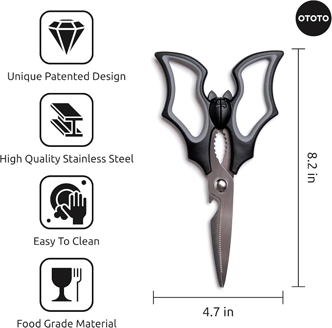 OTOTO Original Elizabat Kitchen Scissors - Halloween Goth Cute Bat Kitchen Shears, Bat Scissors, Gothic Scissors Utensils - Spooky Bats Halloween Gifts, Cute Gadgets, Kitchen Gadgets