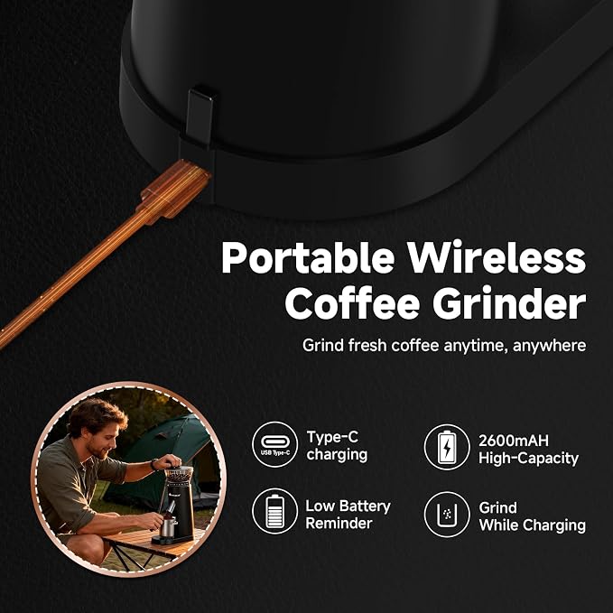 AAOBOSI Cordless Burr Coffee Grinder, Rechargeable with 60 Grind Settings & Anti-Static, Digital Timer Touchscreen, Portable Electric Grinder for Espresso, Pour Over, French Press, Travel, Camping