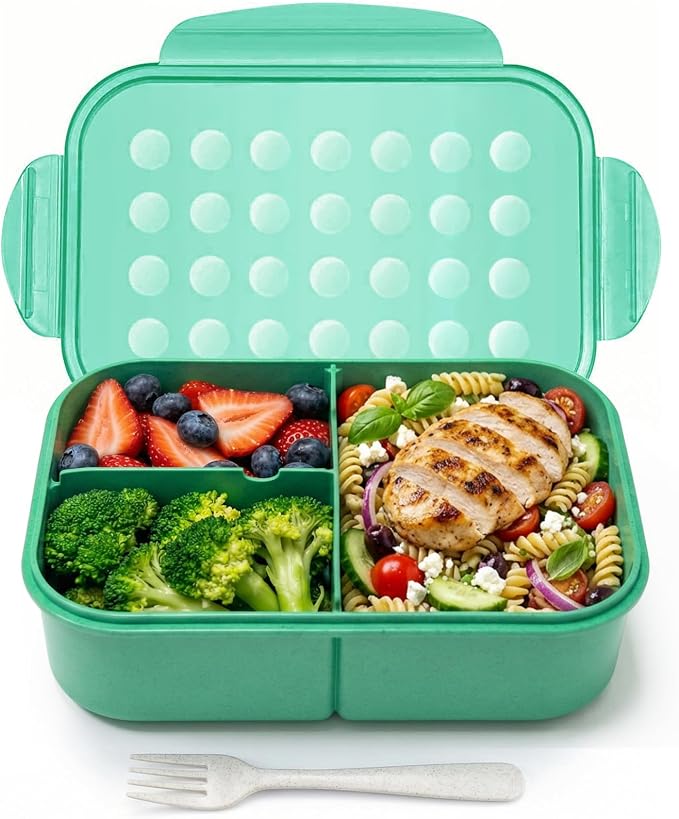 MISS BIG® Large Bento Lunch Box for Adults, 1900ml, 3 Compartments, Green | Green 1900ml large lunch box for adults, office meals, meal prep, work lunch, picnic, and travel.