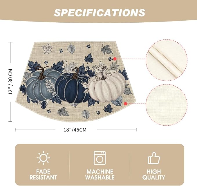 Artoid Mode Navy Blue Pumpkins Fall Wedge Placemats Set of 4-12 x 18 Inch | Heat-Resistant, Washable Table Mats, Seasonal Autumn Kitchen Dining Decor