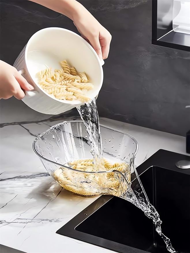 Multi-functional Drain Basket - 2024 New Fruit Cleaning Bowl with Strainer Container, Kitchen Sink Food Catcher Drainer Fruit Rinser Vegetable Washing Filter Bowl over the Sink Colander (2PCS, Clear)