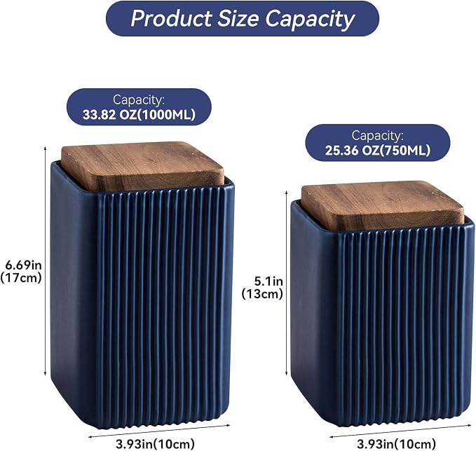 Ceramic Storage Jars Modern Airtight Coffee Canisters With Lid (Blue,Large size,17cm*10cm)