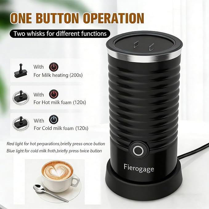 Milk Frother and Steamer, 4-in-1 Hot & Cold Foam Maker, Black | Electric Milk Warmer, One-Touch Control, Auto Shut-Off, 8.5oz(250ml), 304 Stainless Steel, for Latte Cappuccino Macchiato