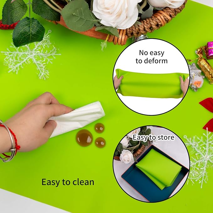 Extra Large Silicone Table Mat, Silicone Mat for Crafts Kids Dinner Placemat Desk Countertop Waterproof Protector Heat Insulation Kitchen Pastry Rolling Dough Pad Tool, Green (23.6x15.7 inches)