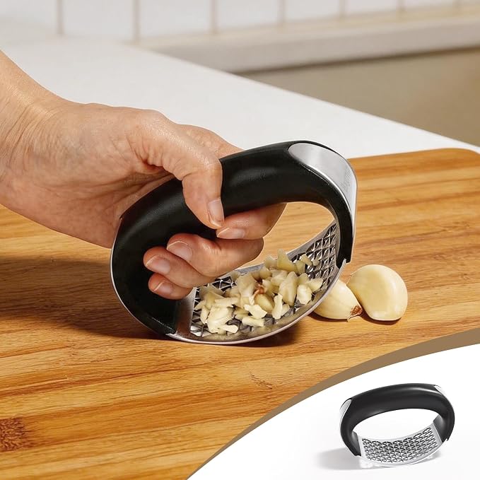 Garlic Press Rocker, Stainless Steel with Triangular Holes | Effortless Squeeze for Weak Hands,Easy to Clean,Medium Size for Daily Home Cooking