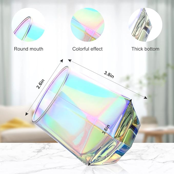 Stemless Wine Glasses Set of 4, Modern Rainbow Diamond Wine Glass, Lead-Free Premium Crystal Iridescent Wine Glasses Set for Daily Use Wedding Anniversary or Birthday Gift