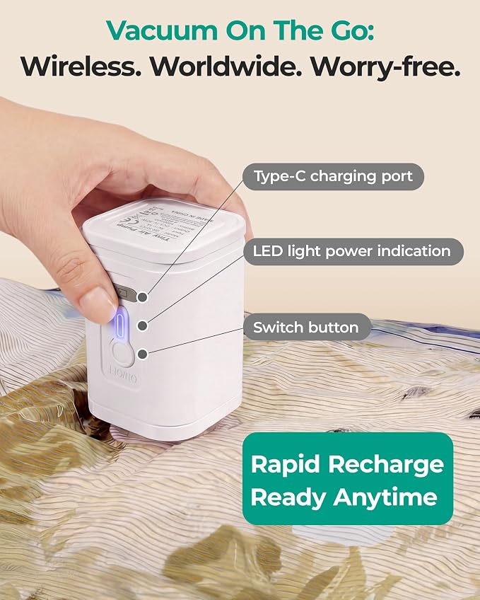 BAGSMART Travel Vacuum Bags with Rechargeable Electric Pump, 18PC Kit | Heavy-duty PA+PE material, Bonus Shoe, Laundry & Toiletry Bags, Save 80% Space Ideal for suitcase packing, travel & home.