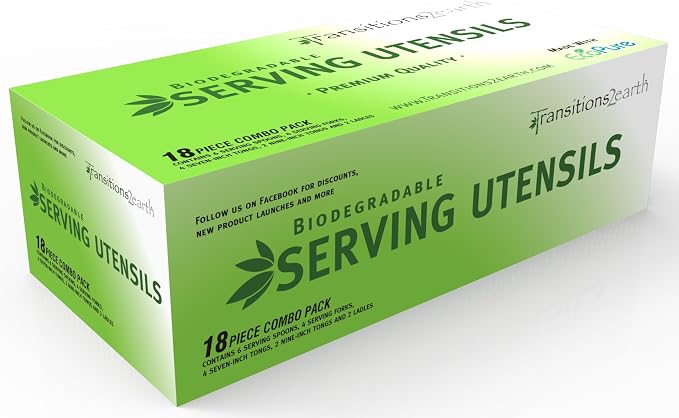 Biodegradable EcoPure Economy Serving Utensils Combo Pack - 18 Count - Earth-Friendly, BPA-Free, Heavy Duty, Heat Resistant, Recyclable Utensils