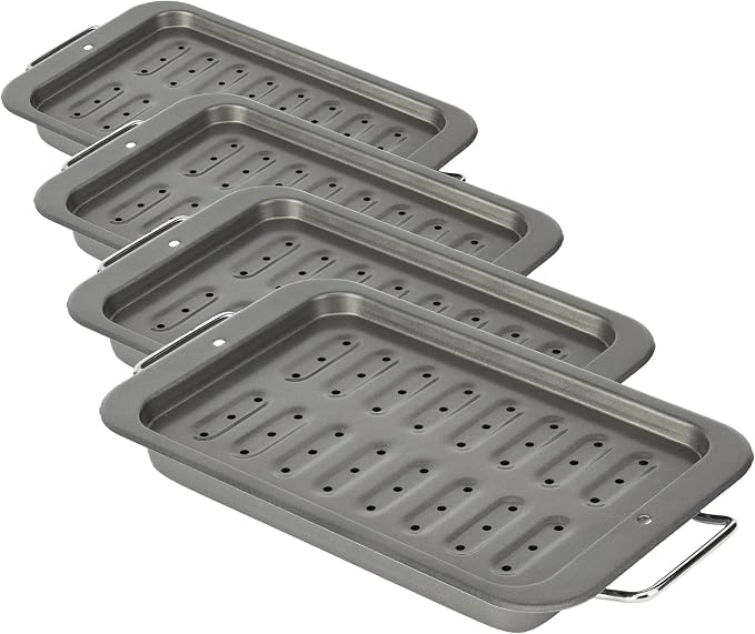 GoodCook Everyday Broiler Baking Pan with Built-in Handles Nonstick Warp-Resistant Heavy-Gauge Steel Construction Even-Heating Oblong Pan with Drip Rack, 7"x11", Gray (Pack of 4)