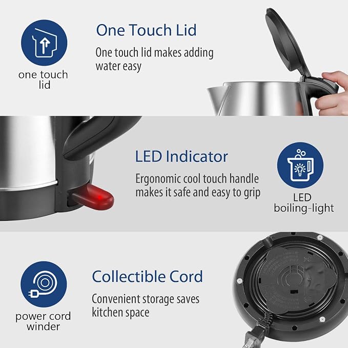 COMFEE' 1.7L Stainless Steel Electric Tea Kettle, BPA-Free Hot Water Kettle Electric with LED Light, Auto Shut-Off and Boil-Dry Protection, 1500W Fast Boil Electric Kettle (Pack of 6)