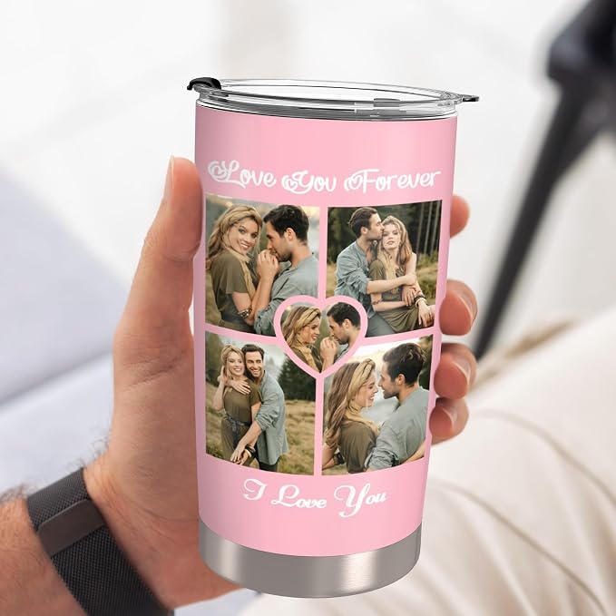 Personalized Tumbler Custom Vacuum Insulated Travel Mug Customizable Coffee Cup with Your Photos and Text Christmas Birthday Gift (Ten Photos+Text)