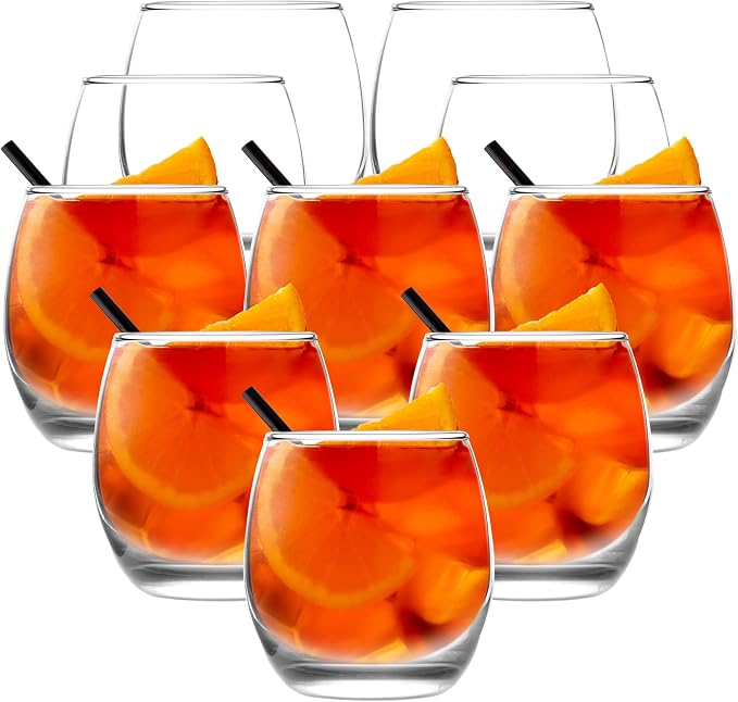 DISCOUNT PROMOS Mikonos Stemless Wine Glasses 11.5 oz. Set of 10, Bulk Pack - Restaurant Glassware, Perfect for Red Wine, White Wine, Cocktails - Clear Bottom Color