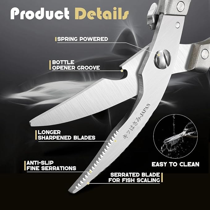 Huusk Kitchen Scissors Set Heavy Duty Spring Loaded All Purpose for Food | 2-Pack, Ergonomic, Come Apart Blades, Stainless Steel, for Spatchcocking Chicken, Fish, Herbs