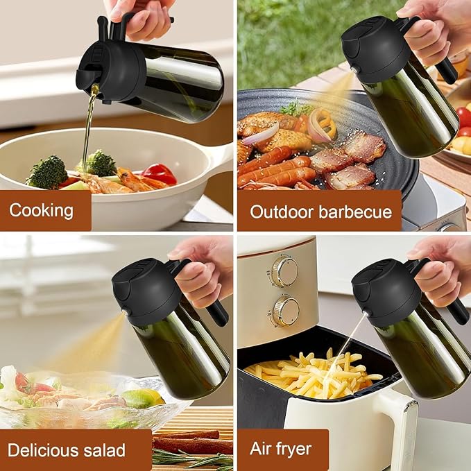2PCS 16oz/470ml Glass Olive Oil Sprayer for Cooking - 2 in 1 Olive Oil Dispenser for Kitchen Gadgets, Air Fryer, Salad, and BBQ (Black & Black)