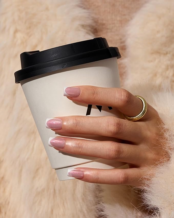 BTArtboxnails XCOATTIPS White French Tip Press On, XS Square, Pink Glitter | Lamp-Curable 4-Week Wear, Salon Quality Value at Home, Natural Nail Look, Easy-to-Apply for Beginners, 96ct Nail Tips Only