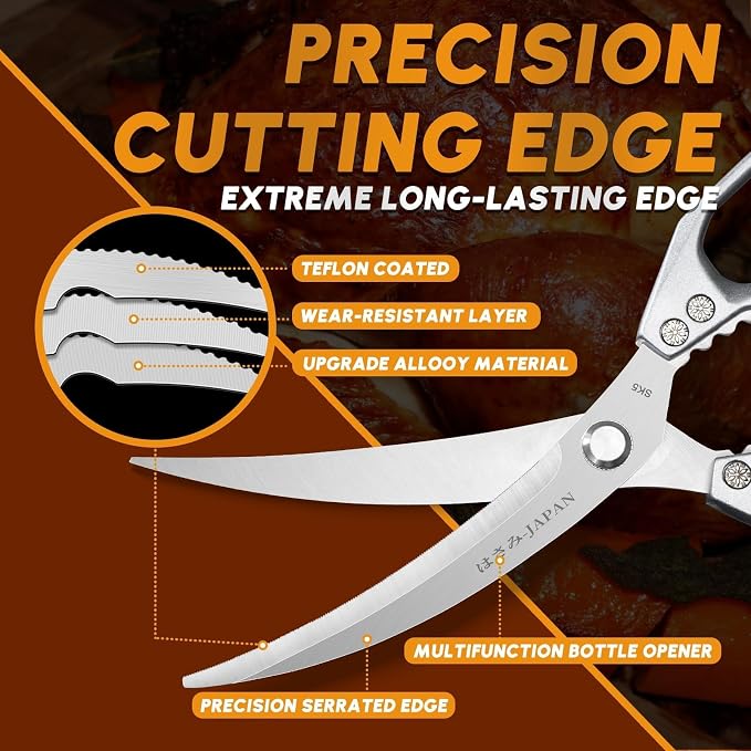 Huusk Kitchen Scissors all Purpose, Heavy Duty Kitchen Shears Set | Stainless Steel Sharp Poultry Meat Scissors for Food, Fish, Chicken Bones, Turkey, Comfortable Handles, Gifts for Women