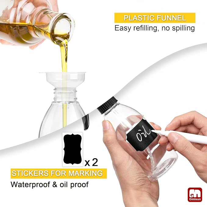 gmisun Oil Sprayer for Cooking, 2 Pack Olive Oil Spray Bottle, 10oz Food-Grade Plastic Oil Spritzer Mister, Refillable Oil Dispenser Bottle for Salad, BBQ, Grilling, Kitchen Baking, Roasting