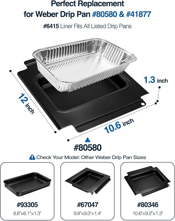 80580 Catch Pan with 20 Pack 6415 Drip Pan Liners for Weber Q200 Q220 Q240 Q300 Q320 & Q2000 Q3000 Series Grills, Grease Tray Catcher for Weber Replacement 80580 41877