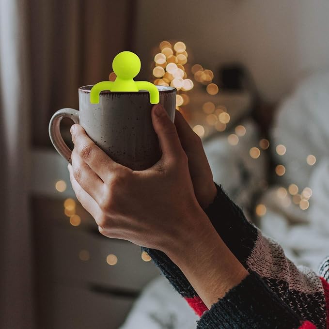 Stainless Steel Tea Infuser Steeper for Loose Tea Extra Fine Mesh Green | Stainless Steel Fun Person-shaped Design Tea Strainer Filter with Silicone Handle for Loose Tea Ball for Cup Mug