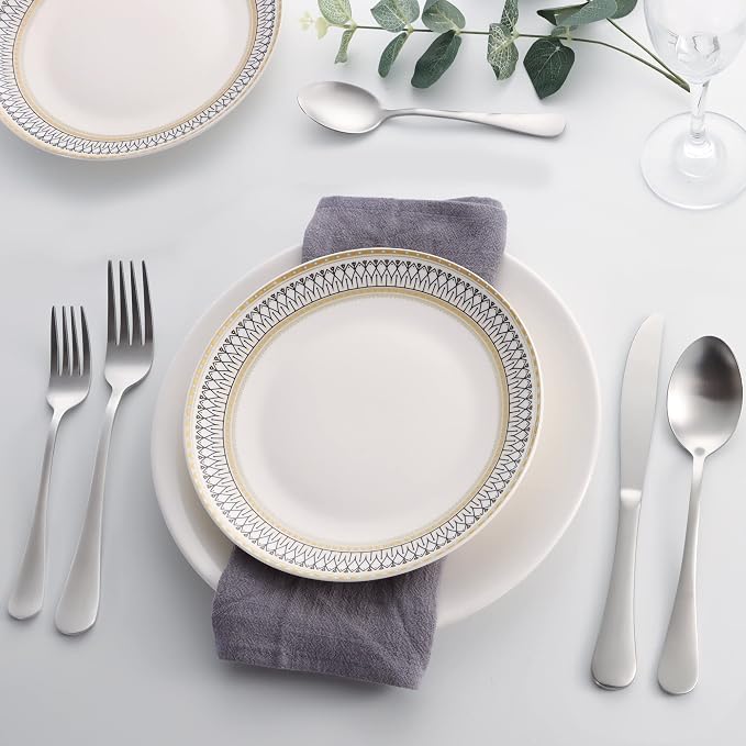 40 Piece Silverware Set, LIANYU Flatware Cutlery Set for 8, Include Knife Fork Spoon, Fancy Satin Finish Eating Utensils Tableware for Home Restaurant Party, Matte Finish, Dishwasher Safe