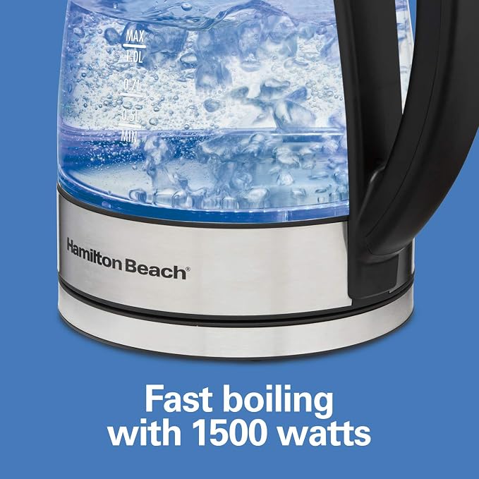 Hamilton Beach 1.7 Liter Electric Tea Kettle, Water Boiler & Heater | Fast Boiling 1500 Watts | Variable Temp | Cordless Serving | Auto-Shutoff & Boil-Dry Protection | LED Indicator | Glass