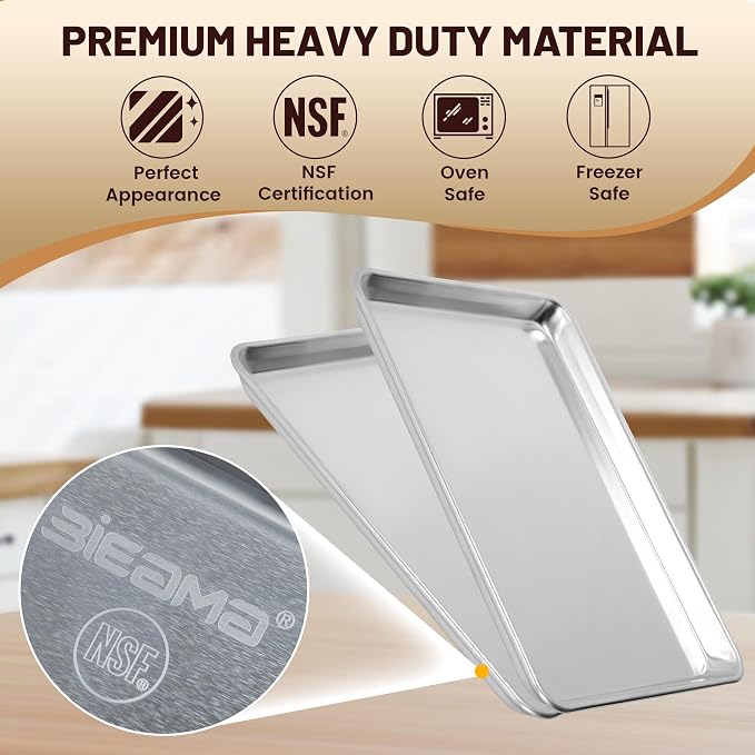 BIEAMA 6 Pack 15" x 21" Baking Sheet Pan, Aluminum Large Size Cookie Sheets | Commercial Heavy Duty Cookie Sheets for Professional Bakery and Kitchen Baking