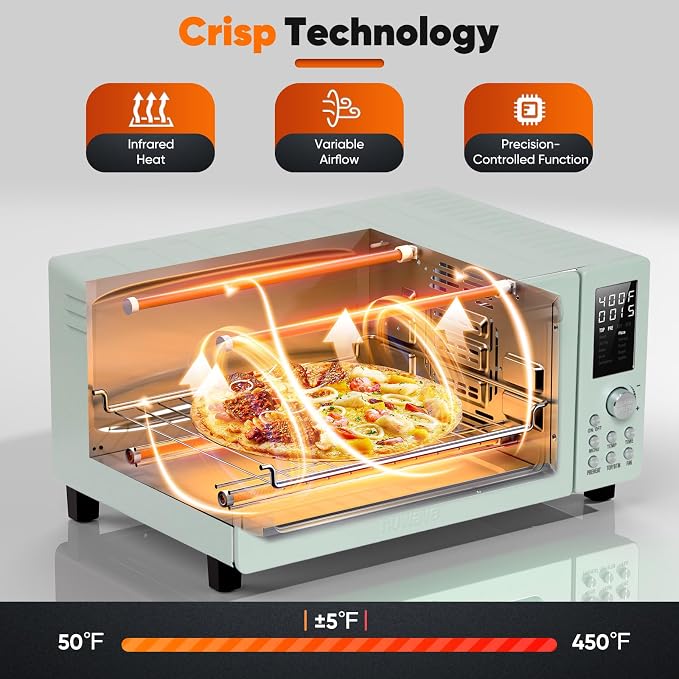 Nuwave Bravo Pro Convection Air Fryer Toaster Oven Combo | 2026 New Improved,10-in-1, 50°-450°F Control, Quick Even Crisp Tech, 21Qt, PFAS Free, Mint Green