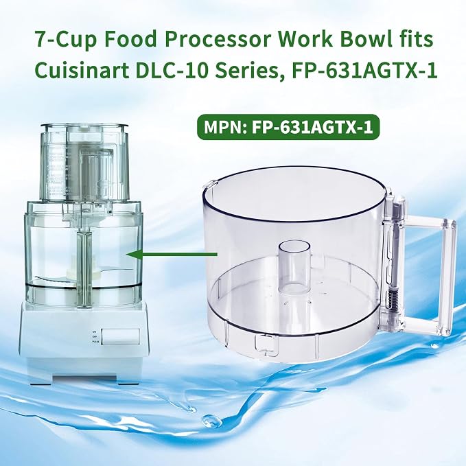 7Cup Food Processor Bowl Compatible with Cuisinart DLC-10 Bowl FP-631AGTX-1 | (2 tabs) NOTE: 7 Cup Food Processor Work Bowl features 2 tabs on the top rim of the workbowl, Vanshly