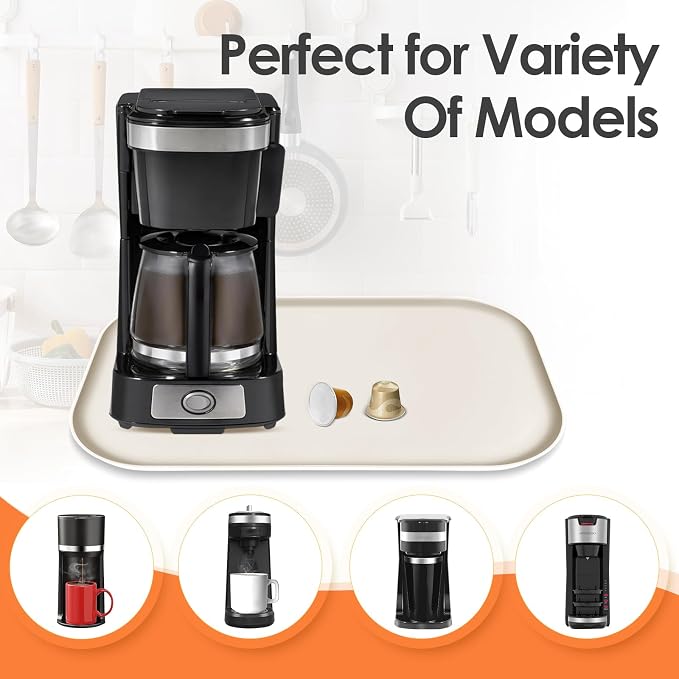 Silicone Coffee Maker Mat with Lip for Countertops 17.4''x10.6''Cream White | Multi leak-proof coffee tray for countertop, non-slip silicone mat fits most coffee makers & espresso machines, wipe-clean