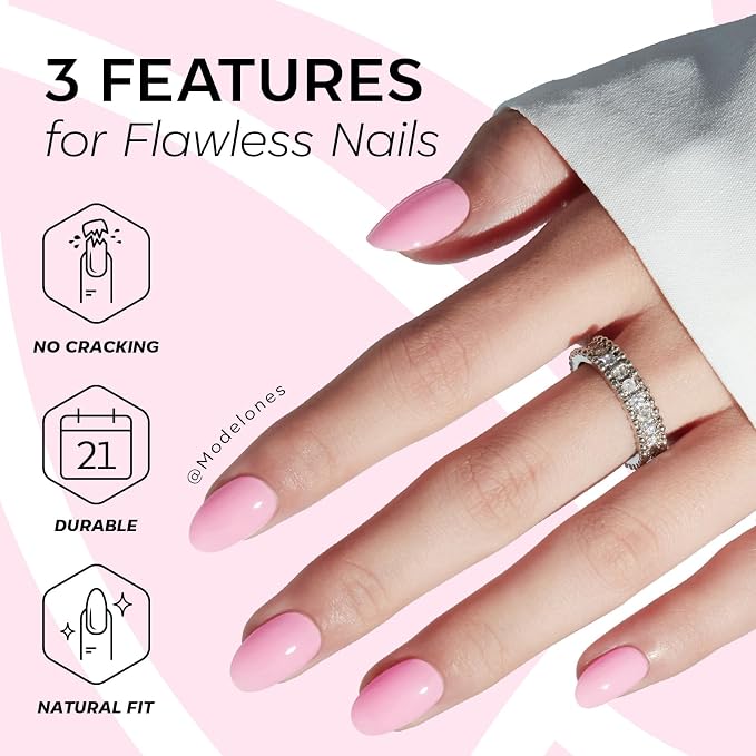 modelones Sakura Pink Short Press on Nails, Oval Fake Nails Kit | Press Ons with Nail Glue, Adhesive Tabs, Nail File, Prep Pad, Manicure Stick, 32Pcs 16 Sizes, Summer Summer Women Girl Gift