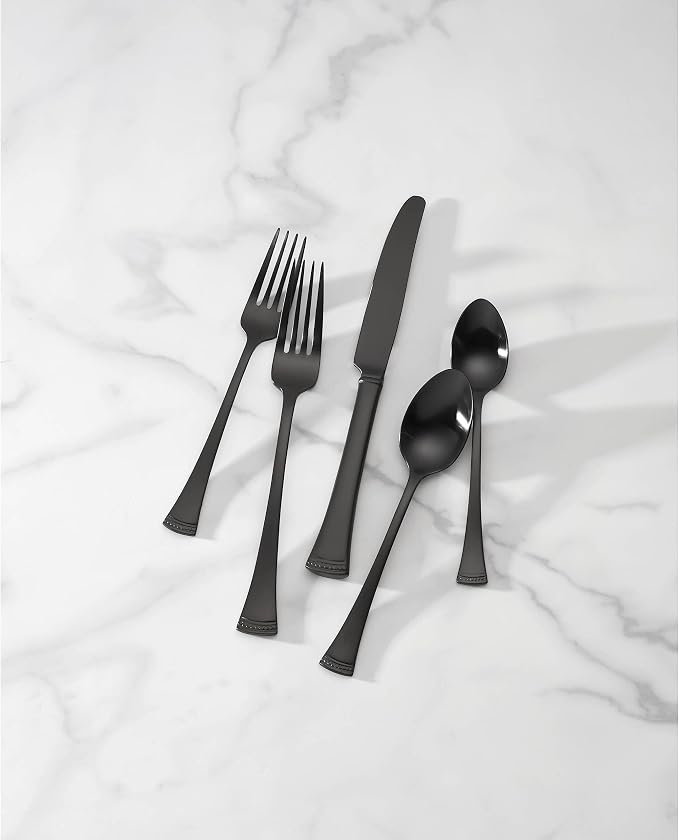 Lenox Portola Black Satin 20-Piece Silverware Set for 4, Flatware | black, dishwasher safe | includes knives, forks, and spoons | heavy duty, cutlery set for kitchen and dining, utensil set