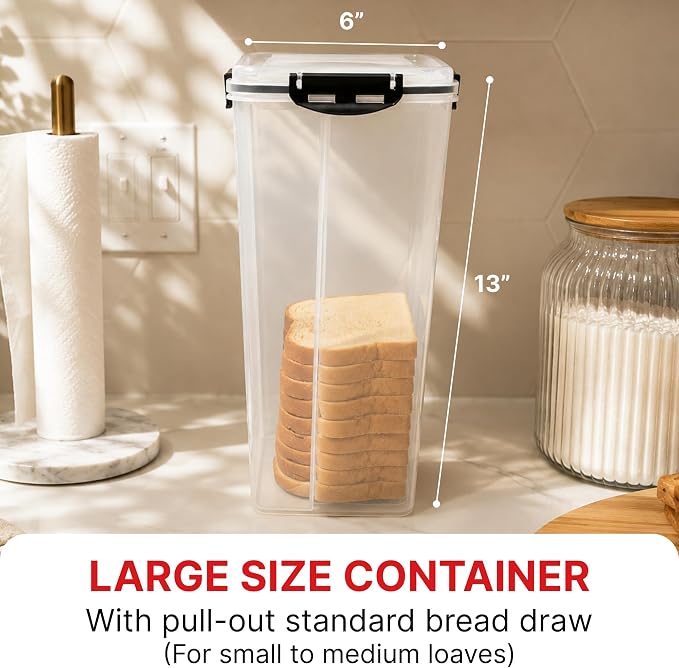 Tafura Bread Containers, 2 Pack, Airtight BPA-Free Bread Storage Boxes | Includes two reusable units for keeping homemade or store-bought loaves fresh while saving kitchen space.