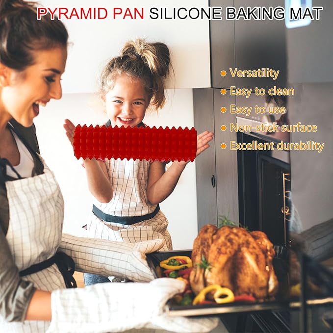 Silicone Baking Mat Pyramid Sheets Cooking Pan 16"x11" 2 Pack-Red | Best Healthy Fat Reducing Nonstick Cooking Mat for Baking Mat with Grid for Oven Grilling BBQ, Baking and Roasting